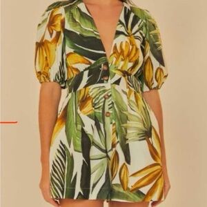 FARM Rio Green and Yellow Tropical Jumpsuit
